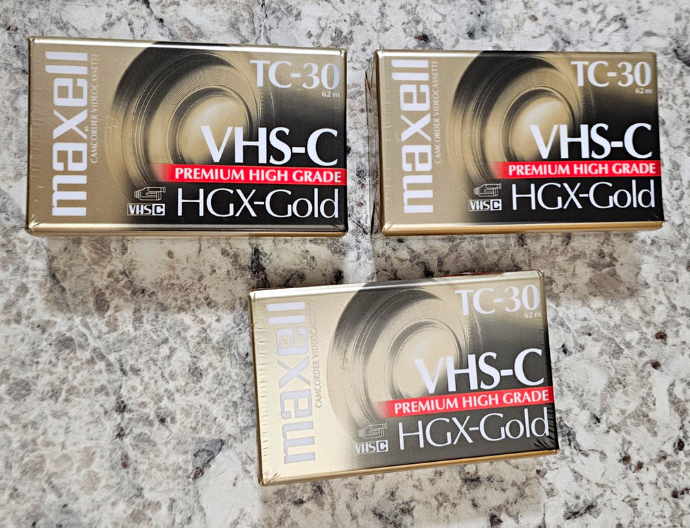 Lot 3 Maxell TC-30 VHS-C HGX-Gold Premium High Grade Camcorder Tapes NEW SEALED